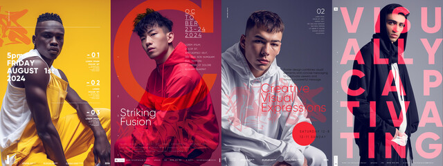 Vibrant poster set with stylish fashion, bold typography, and visual impact.