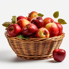 Fototapeta na wymiar basket filled with ripe red apples isolated on white background