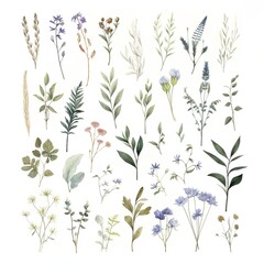 Fototapeta na wymiar watercolor flowers, a set of illustrations in handmade watercolor style on a white background, generative ai 