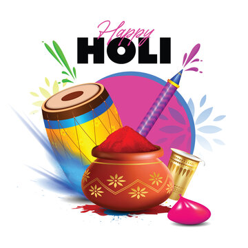 Happy Holi Festival Of Colors Illustration Of Colorful Gulal and holi elements