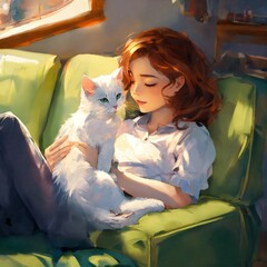 cat and girl