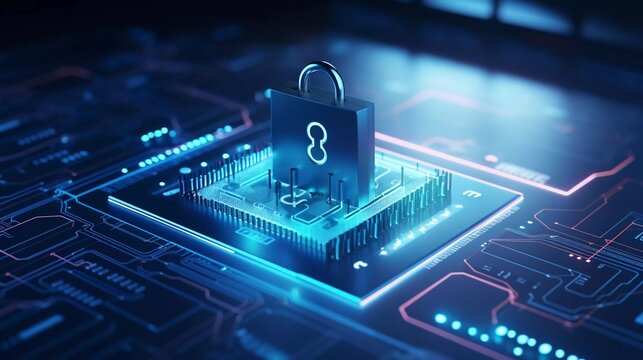 secure connection or cyber security service concept computing motherboard lock with login and connecting verified credentials, AI Generative