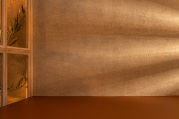 Panorama de fond d'un mur en crépi et support en cuivre pour création d'arrière plan....