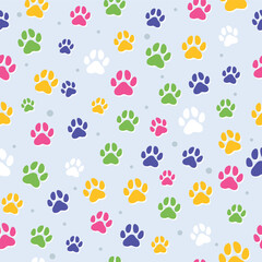 Fototapeta na wymiar Dog paw footprint seamless pattern vector cute background