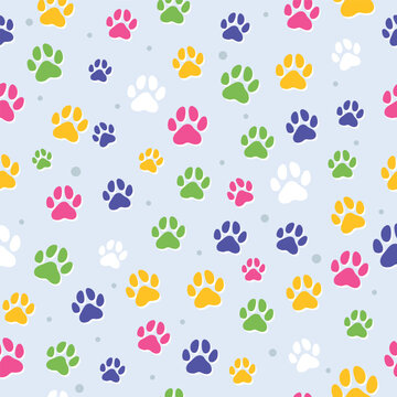 Dog paw footprint seamless pattern vector cute background