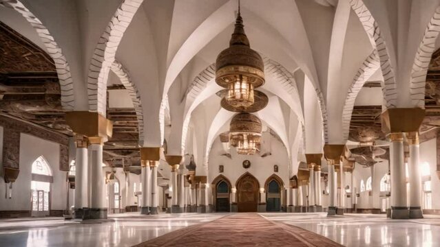 interior of the mosque, white columns