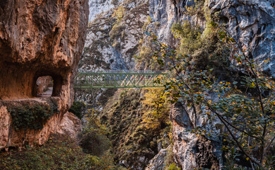 Puente para cruzar un acantilado, Ruta del Cares, Asturias, España