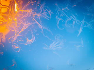 Empty Winter Sky with Frozen Azure Ice Patterns. Abstract Design with Colorful Grunge Texture on Vintage Wallpaper. Winter sky with icy blue patterns and crystal textures.