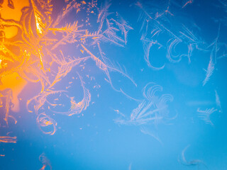 Empty Winter Sky with Frozen Azure Ice Patterns. Abstract Design with Colorful Grunge Texture on Vintage Wallpaper. Winter sky with icy blue patterns and crystal textures.