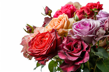 bouquet of colorful roses isolated on white background