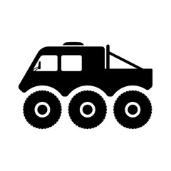 Snow and swamp vehicle icon. All-terrain vehicle. Black silhouette. Side view. Vector simple flat graphic illustration. Isolated object on a white background. Isolate.