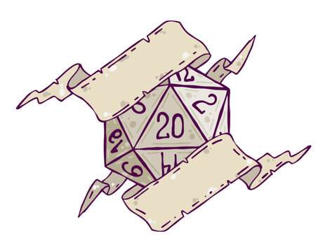 recommend clip art: Dice d20 for playing Dnd. Dungeon and dragons board game. Cartoon outline drawn illustration with copy space for text