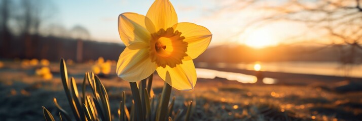 Spring Easter background with beautiful yellow daffodil