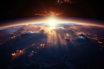 View of the planet Earth from space during a sunrise - obrazy, fototapety, plakaty