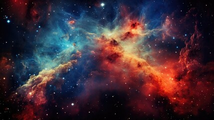 Nebulae and stars in outer space, glowing mysterious universe.