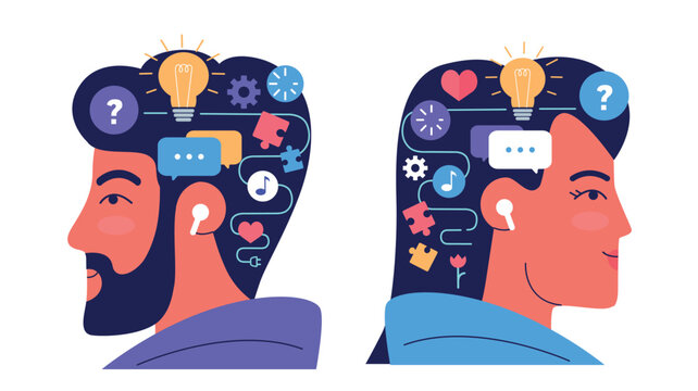 A man and woman invented minds scheme illustration