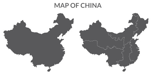 China map set in grey color outline - obrazy, fototapety, plakaty