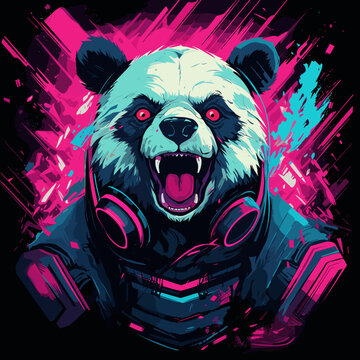 Cybernetic panda Digital and cybernetic armor or technological elements, giving the image a futuristic and edgy look.