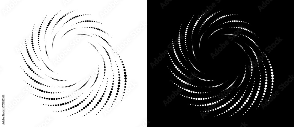 Poster Abstract background with halftone dots in circle. Art design circle as logo or icon. A black figure on a white background and an equally white figure on the black side.