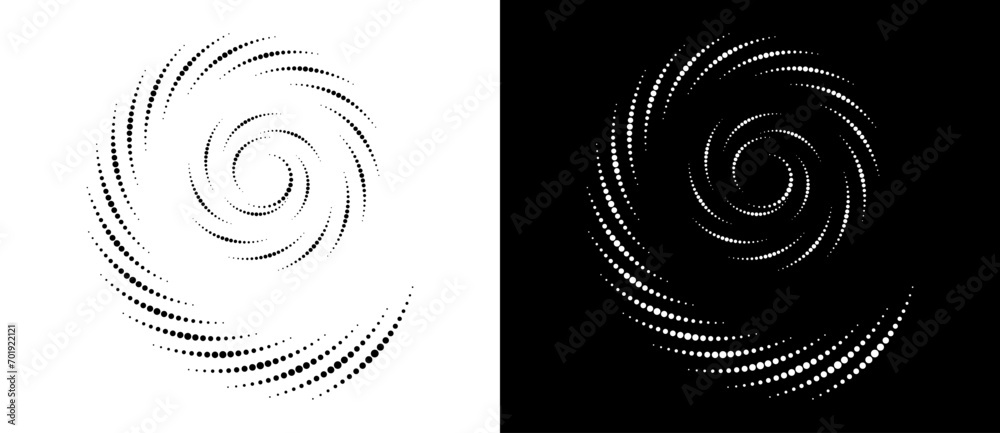 Poster Abstract background with halftone dots in circle. Art design circle as logo or icon. A black figure on a white background and an equally white figure on the black side.