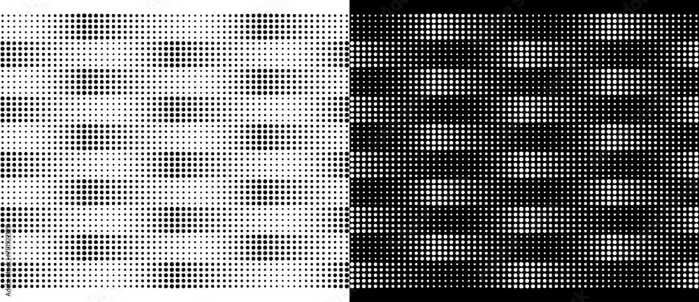 Poster Abstract background with halftone dots like mosaic. Black shape on a white background and the same white shape on the black side.
