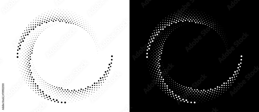 Poster Abstract background with halftone dots in circle. Art design circle as logo or icon. A black figure on a white background and an equally white figure on the black side.