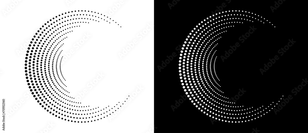 Fototapete Abstract background with halftone dots in circle. Art design circle as logo or icon. A black figure on a white background and an equally white figure on the black side.