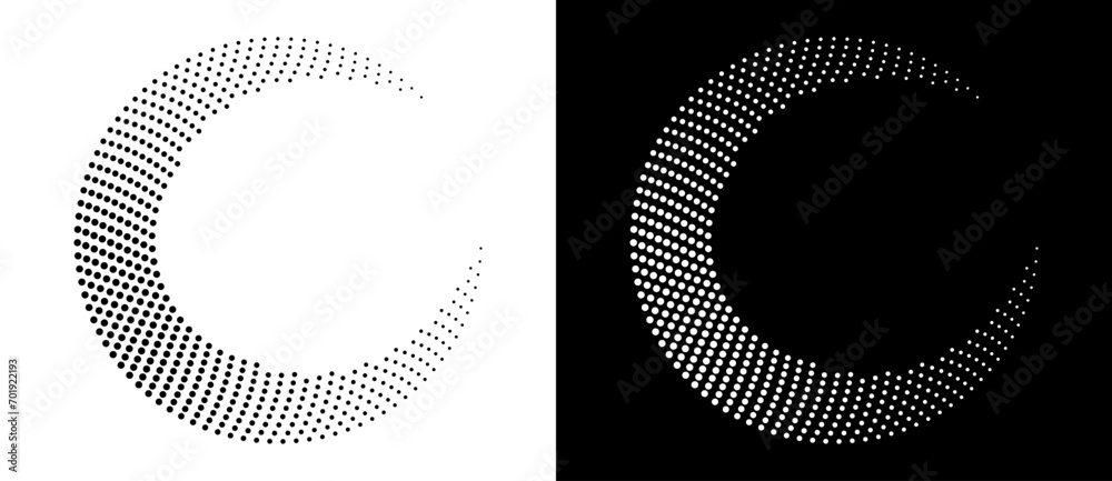 Poster abstract background with halftone dots in circle. art design circle as logo or icon. a black figure 