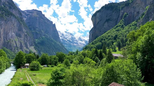 Paradise like view in Switzerland alps with mountains