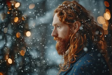 Joyful Man Embracing Winter Snow, Experiencing the Freedom and Happiness of the Season