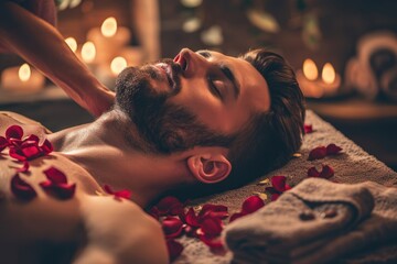 Romantic Rejuvenation: A Man Experiences Valentine's Day Pampering at the Spa - A Celebration of Love and Relaxation in a Tranquil Retreat for Couples.




