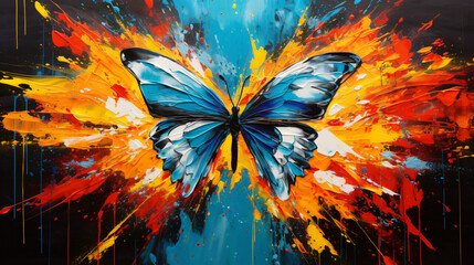 Abstract painting of a butterfly vibrant colors