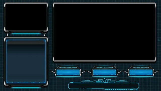 Z3 hi-tech futuristic stream overlay that features a transparent face cam and desktop view. Includes recent events for donation, subscriber, and followers.