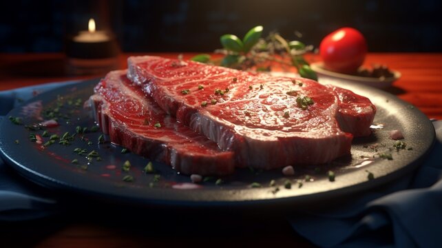 Just a raw steak on a plate by hexane beautiful image Ai generated art
