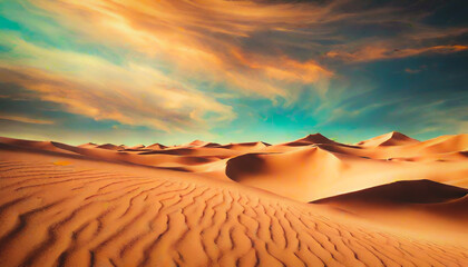 Abstract desert background with blue sky Landscape of desert and sky Desert Background Landscape Dreamy fantasy alien mars desert like fantasy landscape - Powered by Adobe