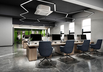 3d render of working space, office interior