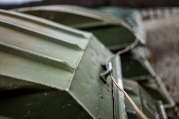Stacks of rental row boats