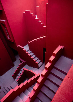 Calpe, Spain: colorful staircase of the La Muralla Roja postmodern apartment complex