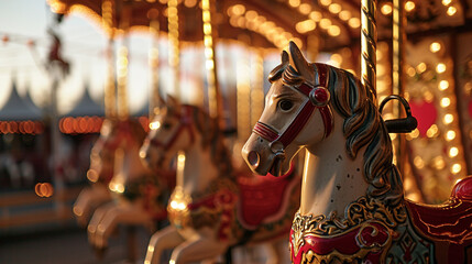 Fototapeta na wymiar Whimsical carousel with horses in shape of hearts, AI Generated