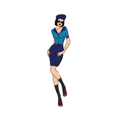 Sexy pin up stewardess on white background