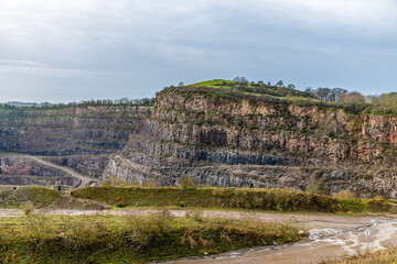 A view across Croft Quarry upper levels towards Croft Hill in Leicestershire, UK on a bright sunny day © Nicola