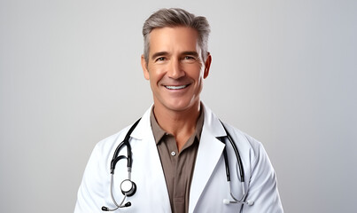 A cheerful doctor with a smile on his face. - obrazy, fototapety, plakaty