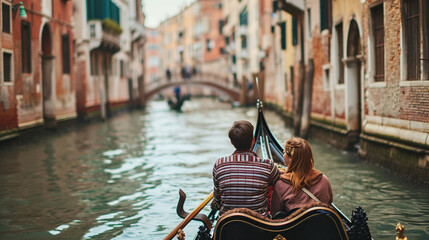 Sweethearts on romantic gondola ride in Venice, AI Generated - obrazy, fototapety, plakaty