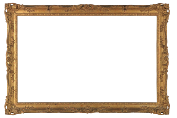 Narrow frame of a painting in the Borroque style on a transparent background, in PNG format.