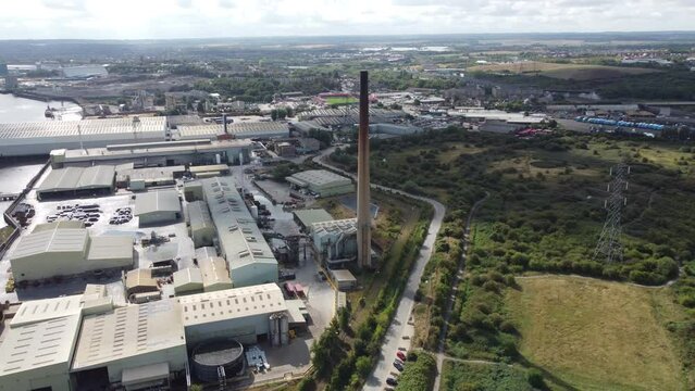 Industrial Chimney Drone Orbit Video - Aerial 4K Footage