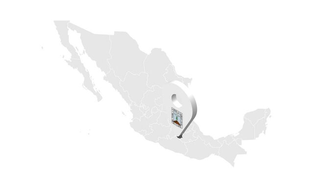 Location Morelos on map Mexico. 3d State of Morelos flag map marker location pin. Map of  Mexico showing different parts. Animated map States of Mexico. 4K.  Video