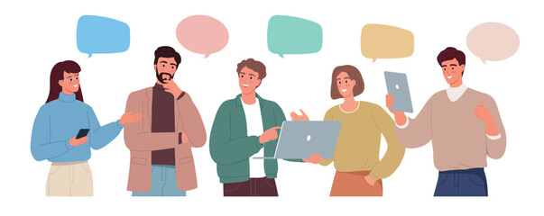 Teamwork illustration. Modern people work together