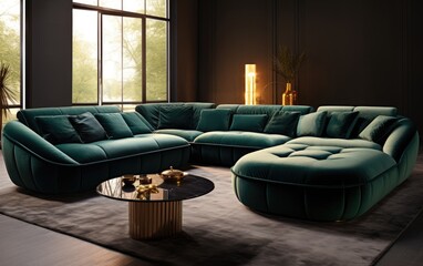 Modern Living room U-Shaped Velvet Leather Couch Set.