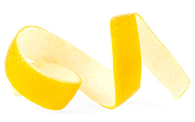 Fresh lemon skin or lemon zest isolated on a white background. Citrus twist peel.