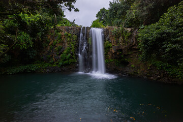 Obraz premium Aerial long exposure view of Minissy waterfall located in Mauritius island